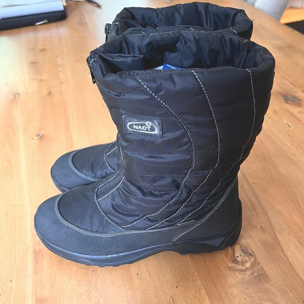 Naot Women Black Waterproof Snow Boots Quilted Faux Fur Ice Grips US 10 EUR 41